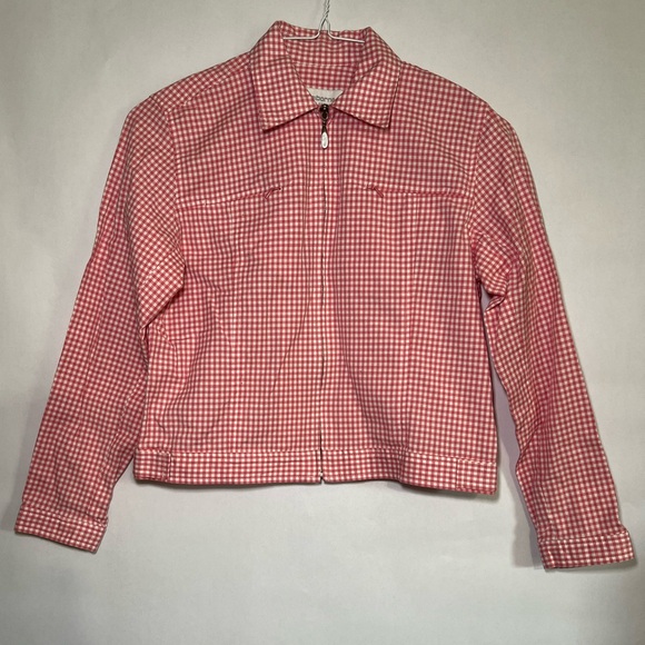 Liz Claiborne Vintage Y2K Lizsport Pink & White Gingham Zip-Up Jacket Sz Petite - Picture 1 of 13